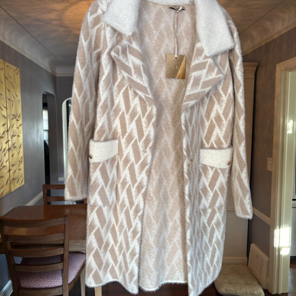 NWT (Other) Women's PHO Firenze (Italy) Coat in Ivory and Tan. Size 12